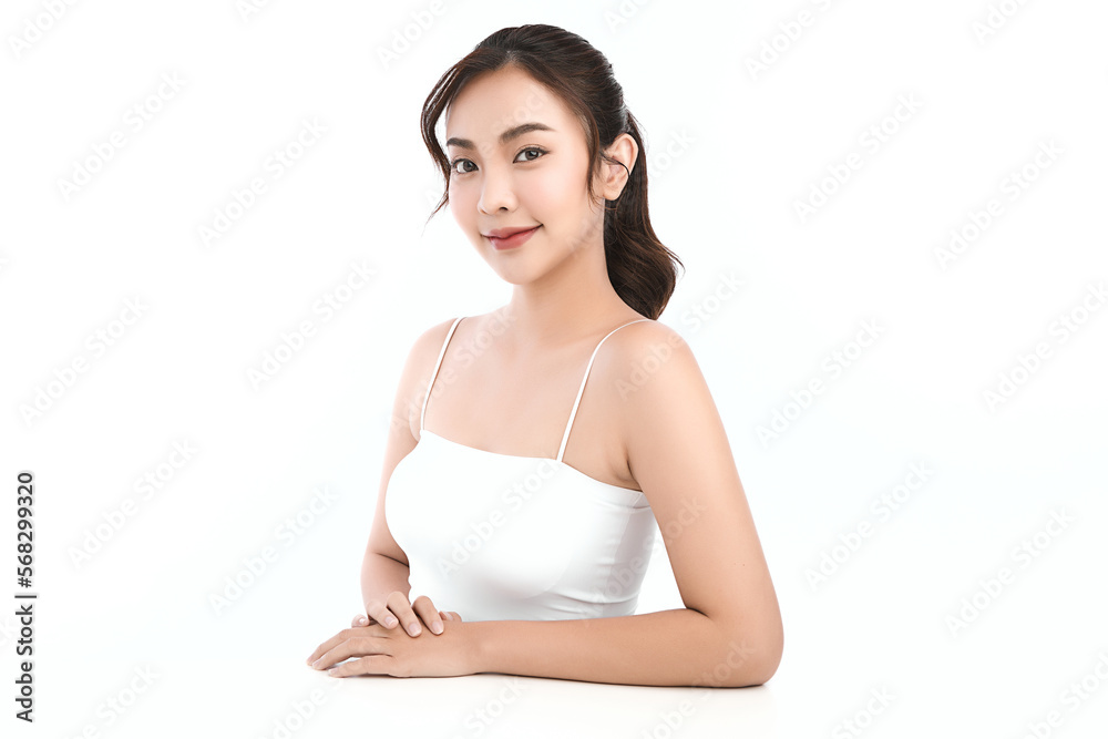 Beautiful young asian woman with clean fresh skin on white background, Face care, Facial treatment, Cosmetology, beauty and spa, Asian women portrait. Beautiful young asian woman with clean fresh skin on white background, Face care, Facial treatment, Cosmetology, beauty and spa, Asian women portrait.