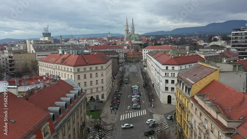 4k aerial video of Zagreb street.