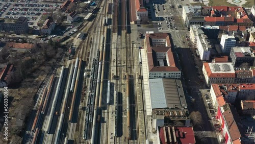 4K aerial video of the main railway station in Zagreb, Croatia