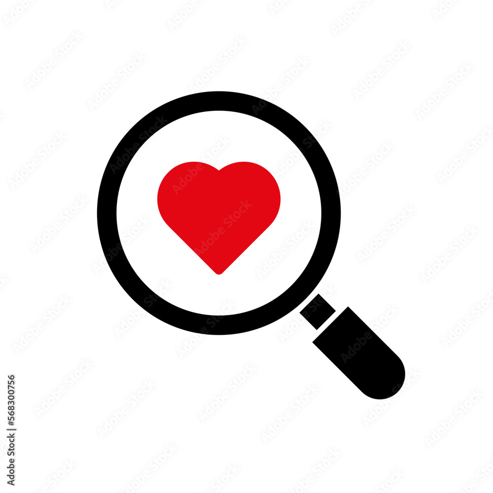 magnifying glass with heart, love search icon vector magnifying glass with heart, love search icon vector