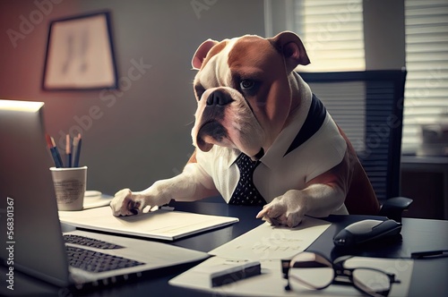 Dog Staff Member Doing Business Work Generative AI