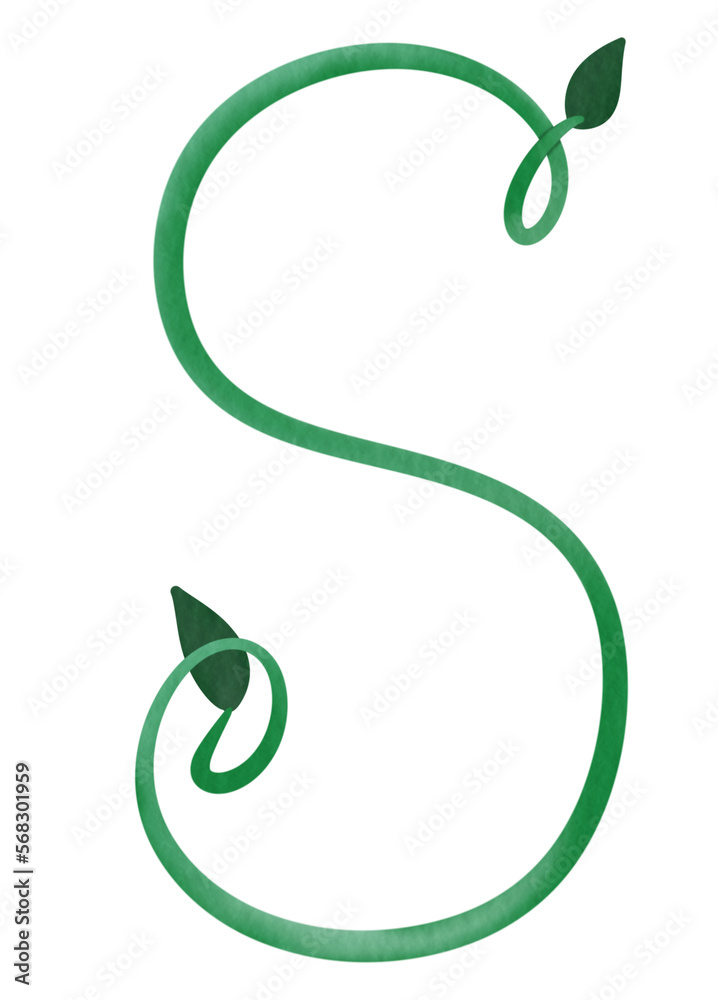 leaf alphabet watercolor number s