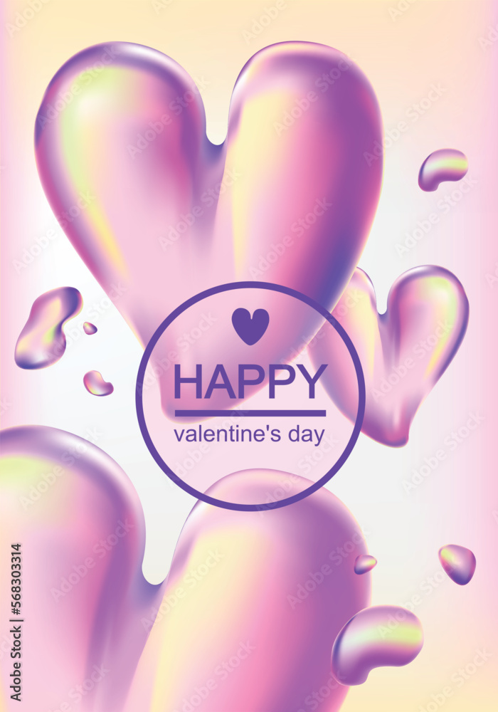 Vector background to Valentine's Day with hearts. Beauty backdrop with pink liquid blobs background.