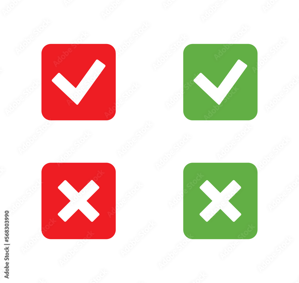 Check marks yes and no vector design. Set of check marks yes and no. Check marks yes and no vector design. Set of check marks yes and no.