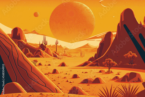 Orange hued deserted terrestrial planet. Generative AI photo