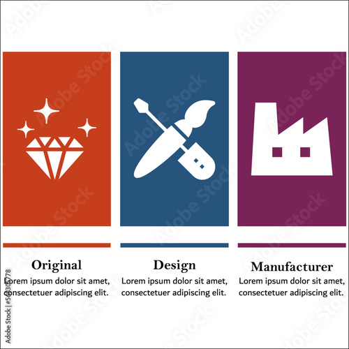 ODM - Original Design Manufacturer Acronym. Infographic template with Icons and description placeholder