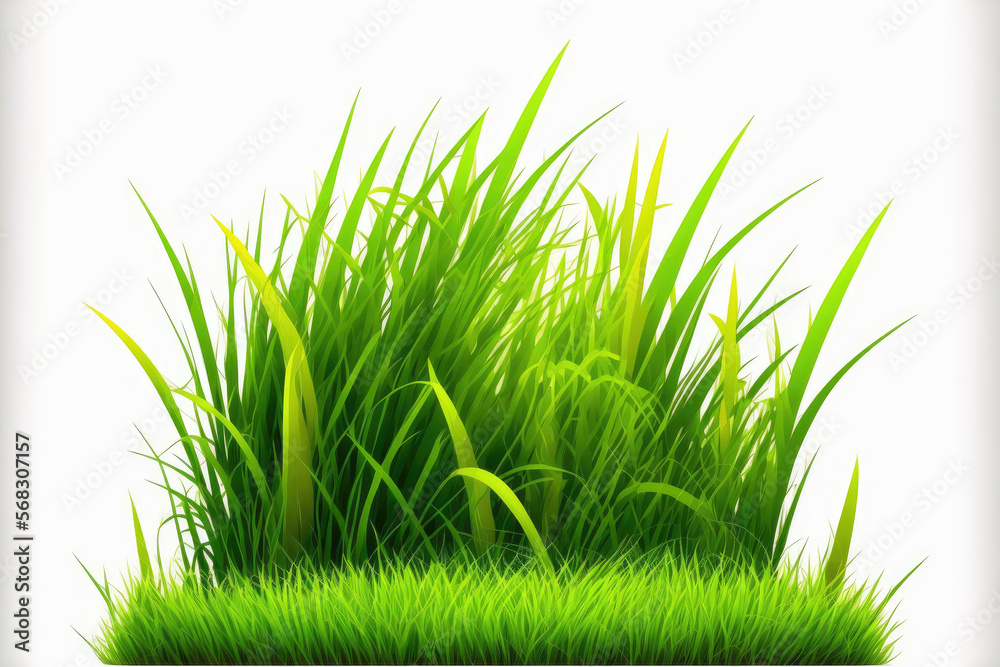 Obraz premium Fresh green grass lawn in the springtime, isolated on a white background. Generative AI