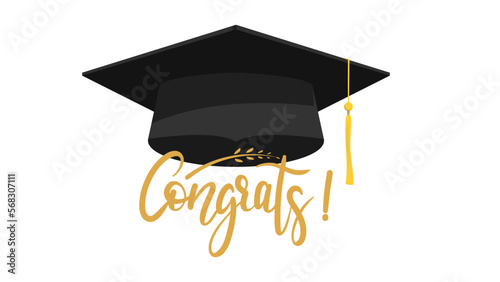 Congrats hand written with cap, Congratulations Graduates Class 2023. Template for graduation design ,Vector illustration EPS 10 photo