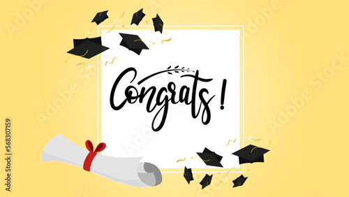 Graduation frame with Graduation cap , congratulations  on black color background, Vector illustration EPS 10