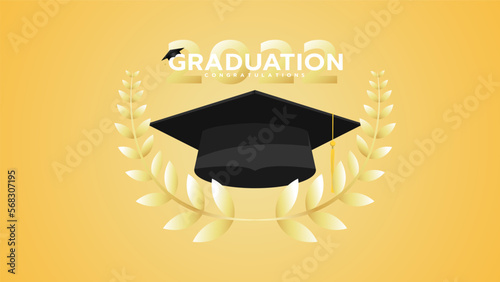 Graduation 2022 with mail and cap in congratulations Class of 2022. Template design ,isolated on gold background ,Vector illustration EPS 10