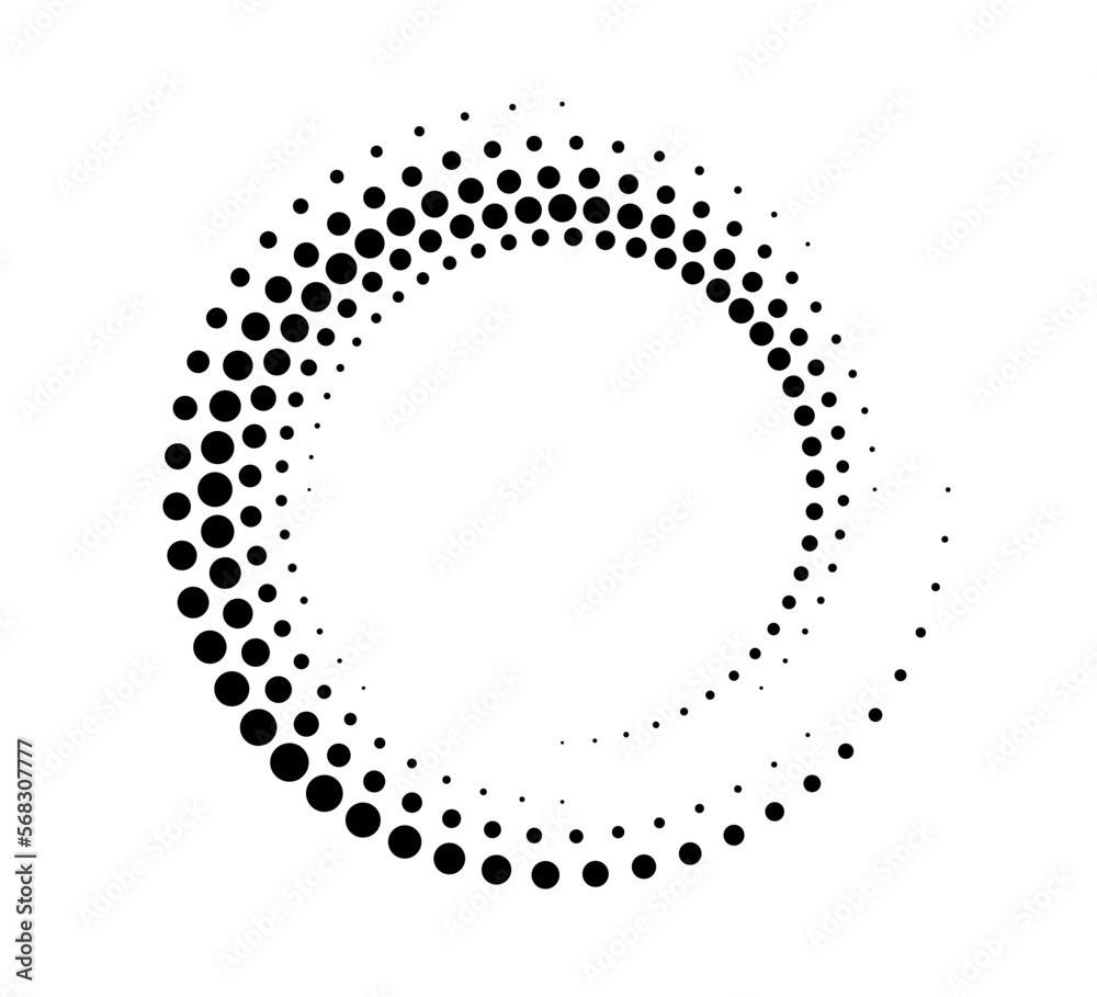 Dotted gradient circle. Halftone effect circular dotted frame. Progress round loader. Half tone circle. Vector illustration isolated on the white background.