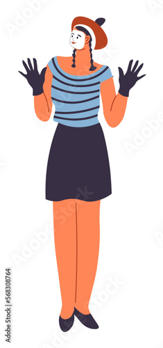 Mime personage, actress showing performance vector