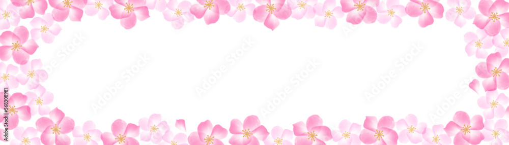 水彩の桜の花の華やかなフレーム　ワイド