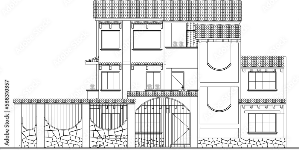 Vector sketch of exposed brick house of antiquity Vector sketch of exposed brick house of antiquity