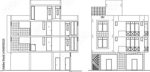 Vector sketch illustration of shop house section in city
