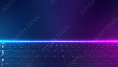 Perspective grid. Abstract wireframe landscape
