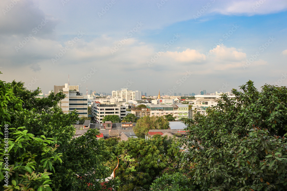 View of Bangkok from Golden Mount Temple (Wat Saket), Thailand.