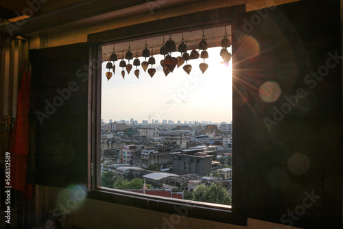 View of Bangkok from the window from the Golden Mount Temple (Wat Saket), Thailand. photo