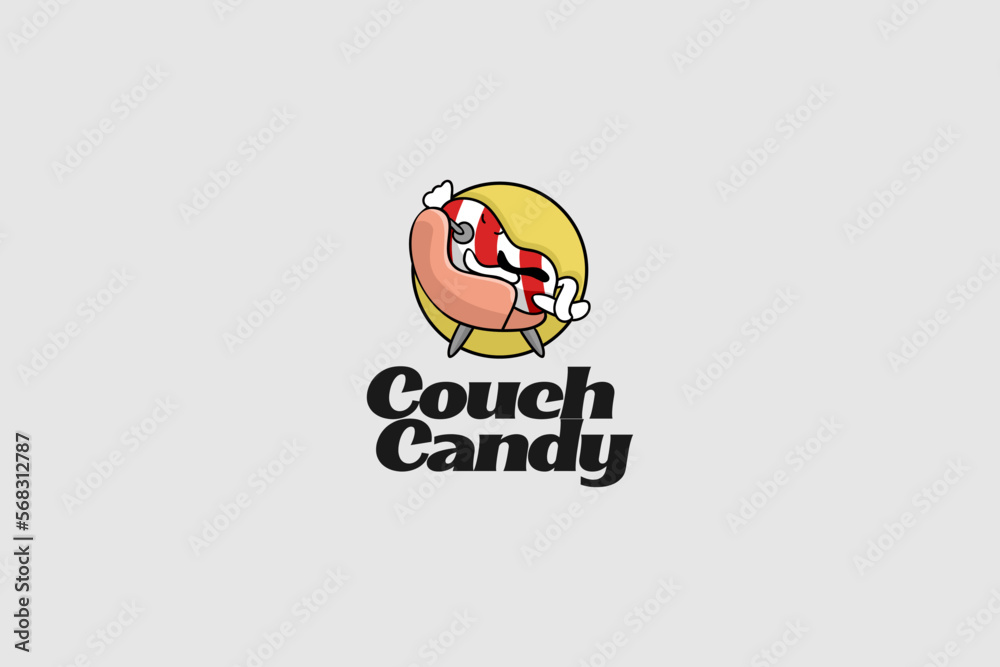 Cute candy and couch cartoon character vector logo template Cute candy and couch cartoon character vector logo template