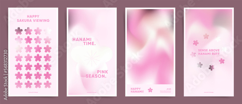 Hanami spring style story backgrounds set. Mesh and smooth, pastel and silky cute pink gradients templates for post templates, cards or poster covers, social media stories. 