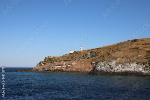 Taiaroa Head Lighthouse at the entrance to Otago Harbour on the South Island of New Zealand.