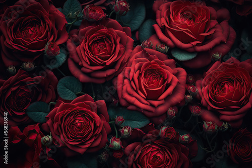 Background of natural red flowers. Generative AI