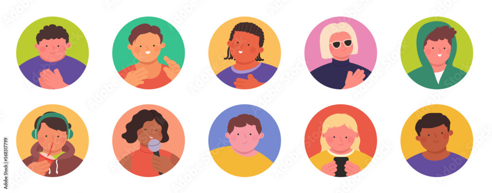 Modern various people in cartoon style. Funny portraits of characters in different positions. Modern various people in cartoon style. Funny portraits of characters in different positions.