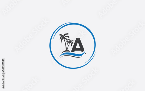 Nature water logo wave and beach tree icon art logo design with the letter and alphabet 