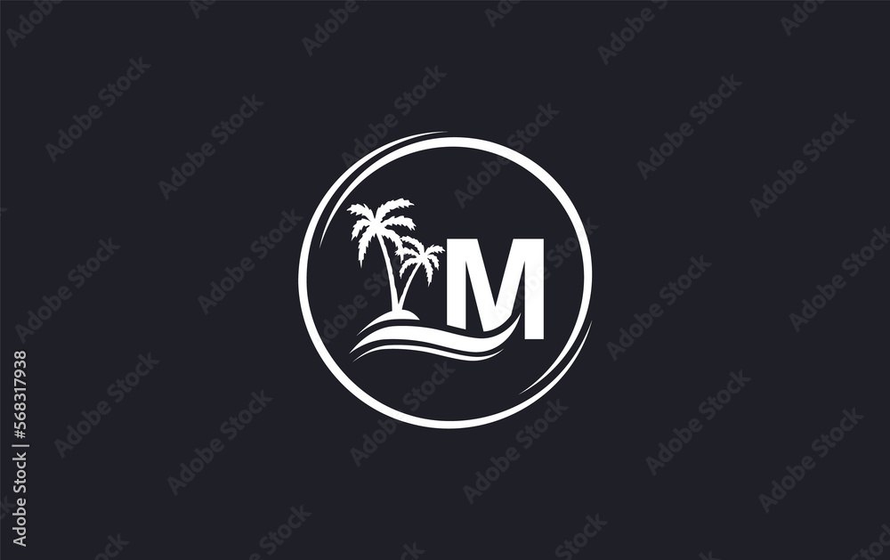 Nature water logo wave and beach tree icon art logo design with the letter and alphabet 