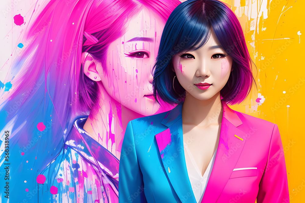 a painting portrait of a Asian female Marketing Professional in outfit - Generative AI, fictitious person a painting portrait of a Asian female Marketing Professional in outfit - Generative AI, fictitious person