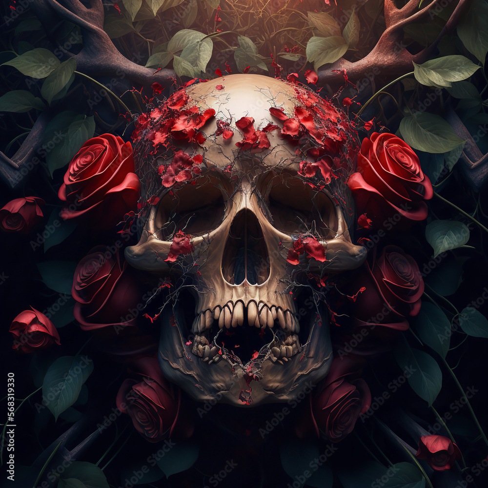 skull made of roses Generative AI skull made of roses Generative AI