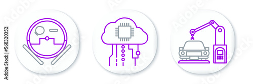 Set line Industrial machine robotic robot arm hand, Robot vacuum cleaner and Internet of things icon. Vector