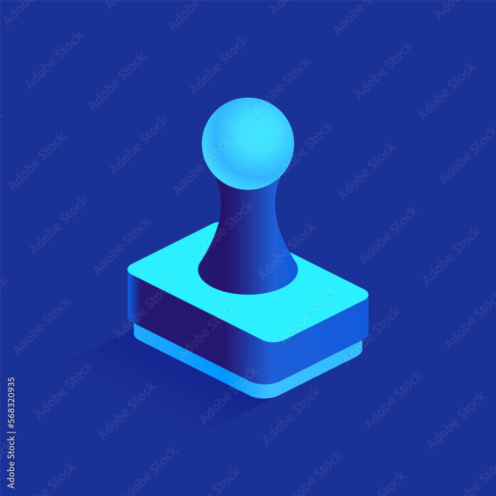 Blue rubber stamp icon in isometric view. Certification of documents with wet seal. Approval sign, payment authentication, paperwork in office. Vector illustration isolated on white background Blue rubber stamp icon in isometric view. Certification of documents with wet seal. Approval sign, payment authentication, paperwork in office. Vector illustration isolated on white background