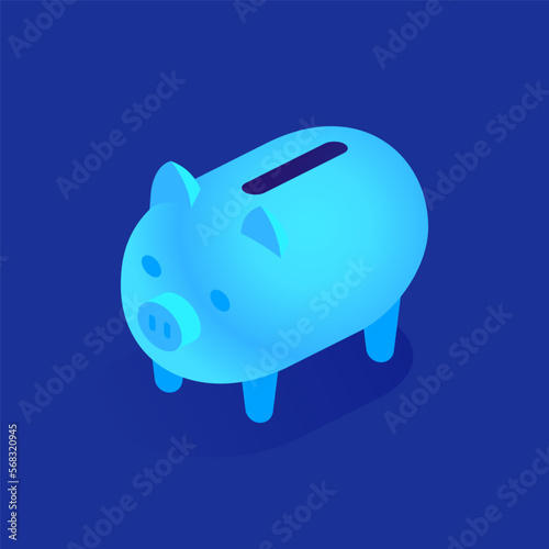 Blue piggy bank icon in isometric view. Saving money, economic growth, future investment, wealth accumulation, bank deposit, financial literacy. Vector illustration isolated on white background
