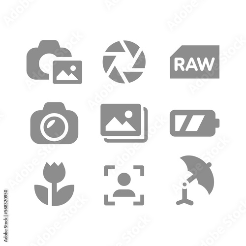 Photography, camera and shutter vector icon set. Photo, image and photograph icons.