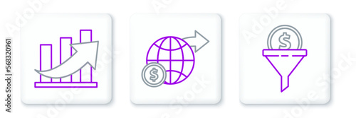 Set line Lead management, Financial growth and coin and Earth globe with dollar icon. Vector