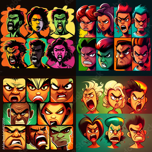 avatar emblem icon human emotions in anger aggressive set to choose from