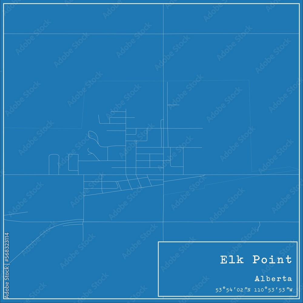 Blueprint Canadian city map of Elk Point, Alberta.