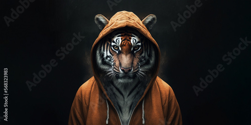 Tiger in Hoodie created with Generative AI