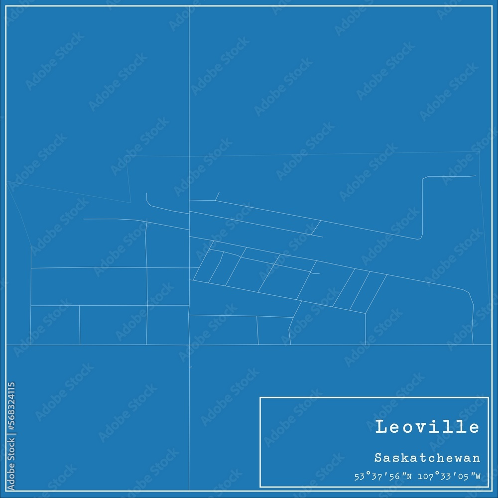 Blueprint Canadian city map of Leoville, Saskatchewan. Blueprint Canadian city map of Leoville, Saskatchewan.