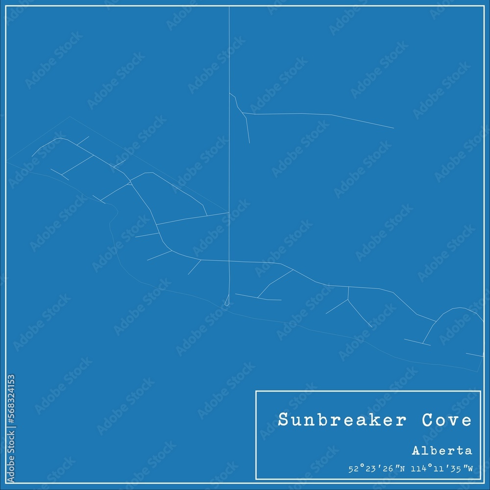 Blueprint Canadian city map of Sunbreaker Cove, Alberta.