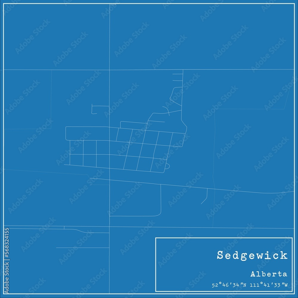 Blueprint Canadian city map of Sedgewick, Alberta.