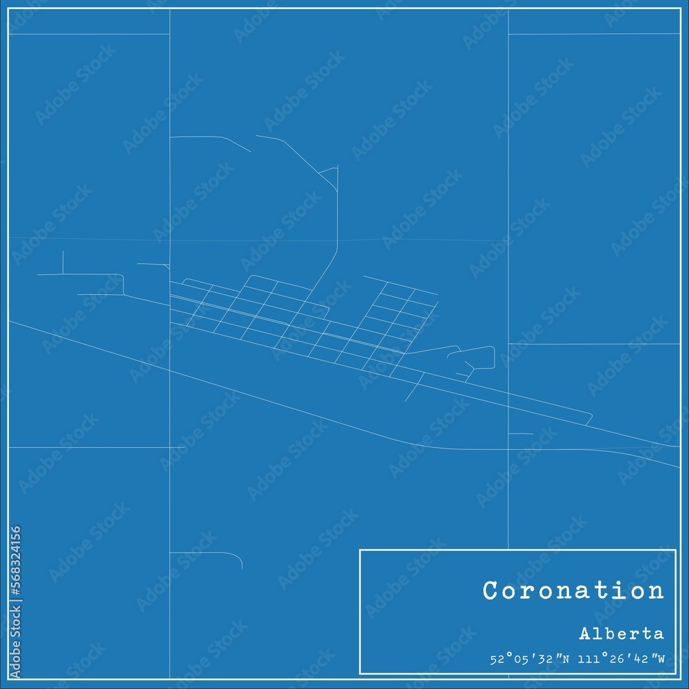 Blueprint Canadian city map of Coronation, Alberta. Blueprint Canadian city map of Coronation, Alberta.