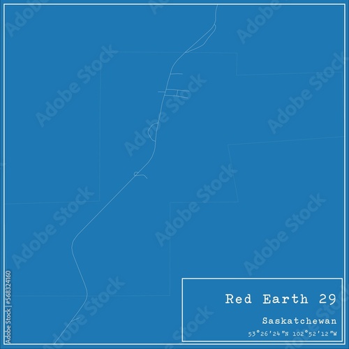 Blueprint Canadian city map of Red Earth 29, Saskatchewan.