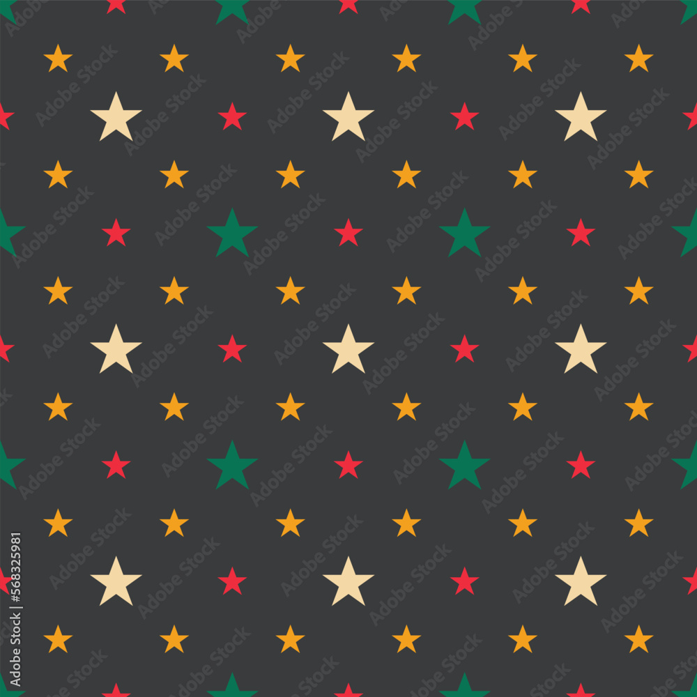Colorful stars on Black background vector repeat pattern