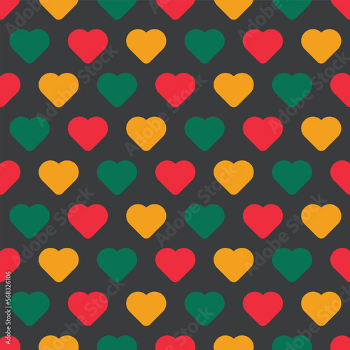 Colorful Hearts on Black background vector repeat pattern