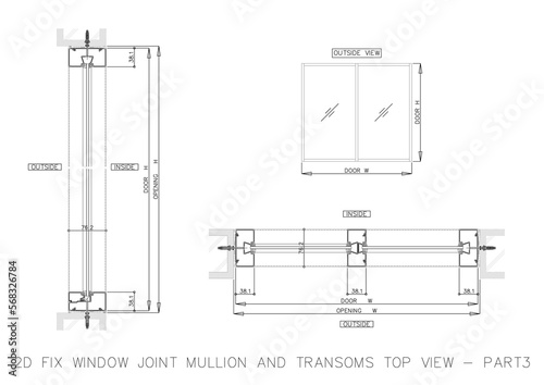 2D FIX WINDOW JOINT MULLION AND TRANSOMS TOP VIEW 