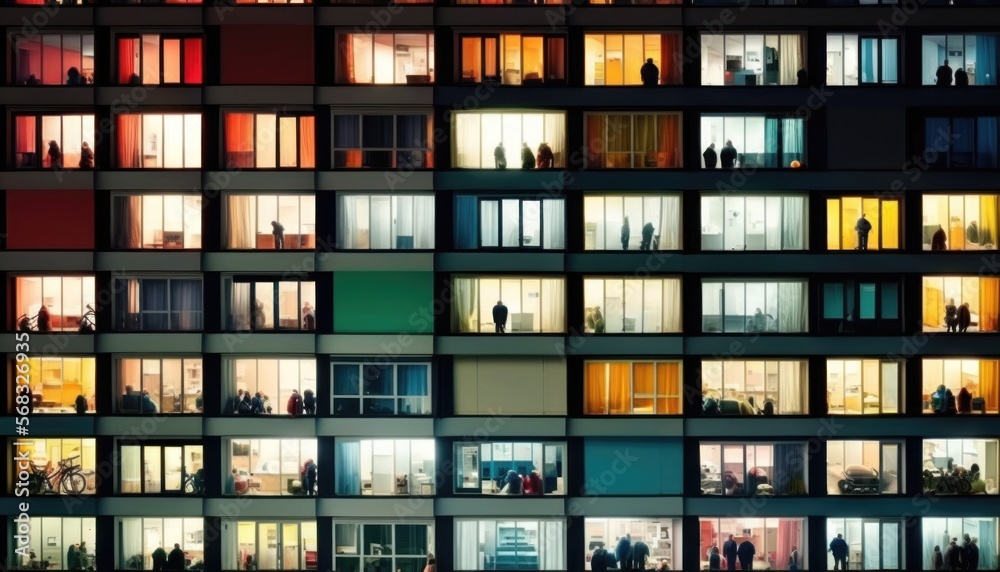 The facade of a modern office or apartment building features windows and balconies. generative ai The facade of a modern office or apartment building features windows and balconies. generative ai