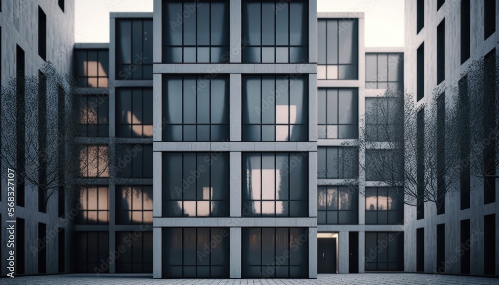 The facade of a modern office or apartment building features windows and balconies. generative ai The facade of a modern office or apartment building features windows and balconies. generative ai