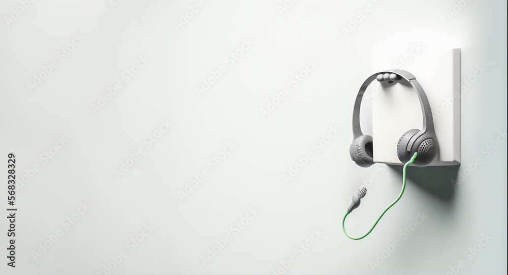 Call center and costumer support concept with headset on the cubicle's wall. Generative AI Call center and costumer support concept with headset on the cubicle's wall. Generative AI